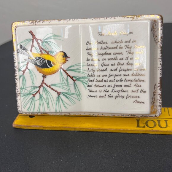 Mid-Century American Goldfinch Bird Lord's Prayer Book Ceramic Planter Vintage - Picture 2 of 11